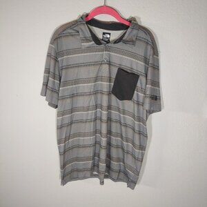 The North Face Men's Gray Striped Flash Dry Collared Short Sleeve Polo S…